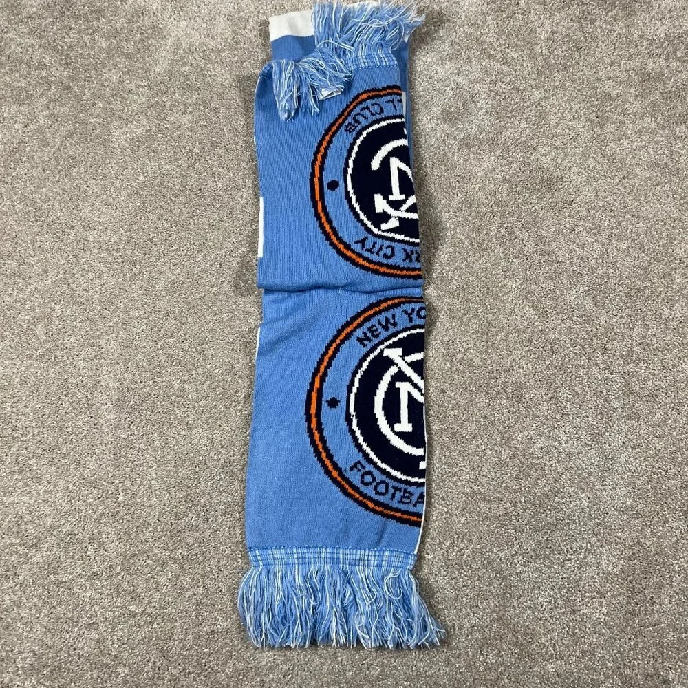 Adidas Unisex One Size Blue White Knit Striped New York City FC Soccer Scarf NWT